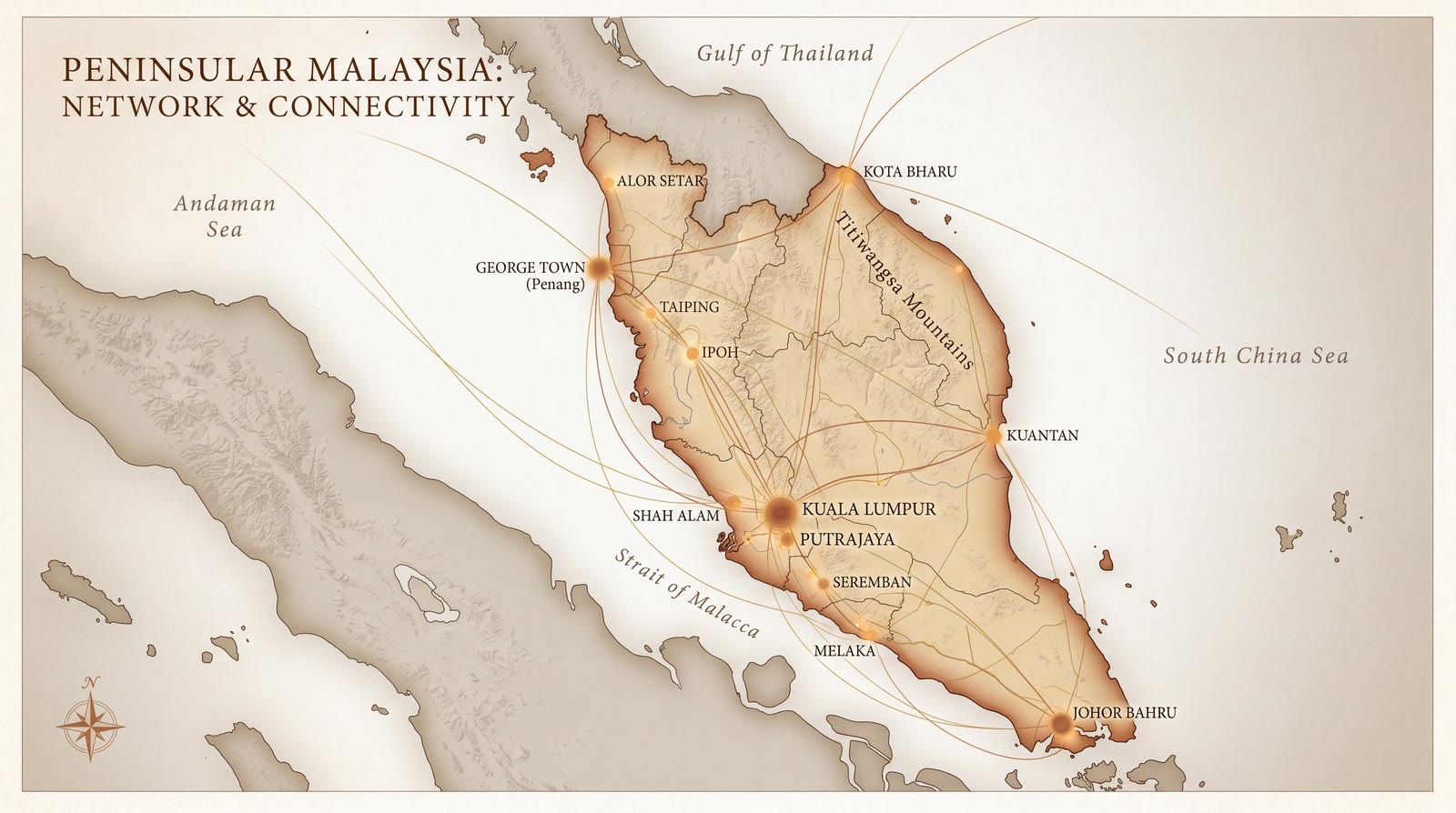 Map of peninsular Malaysia showing candidate regions and connectivity